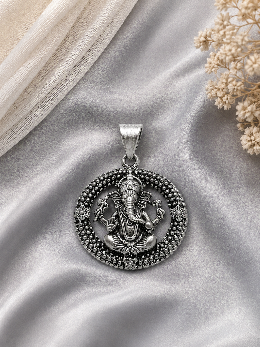 Divine Round Ganesha Pendant for Men & Women