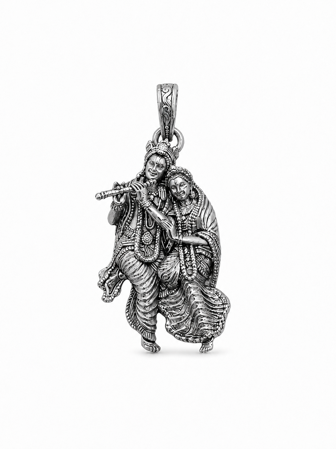 Radha Krishna Pendant Oxidized Finish – Divine Love Couple Locket, Flute Krishna Jewelry, Spiritual Hindu Pendant, Unisex Religious Gift, Antique Silver Look Necklace Pendant