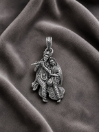 Radha Krishna Pendant Oxidized Finish – Divine Love Couple Locket, Flute Krishna Jewelry, Spiritual Hindu Pendant, Unisex Religious Gift, Antique Silver Look Necklace Pendant