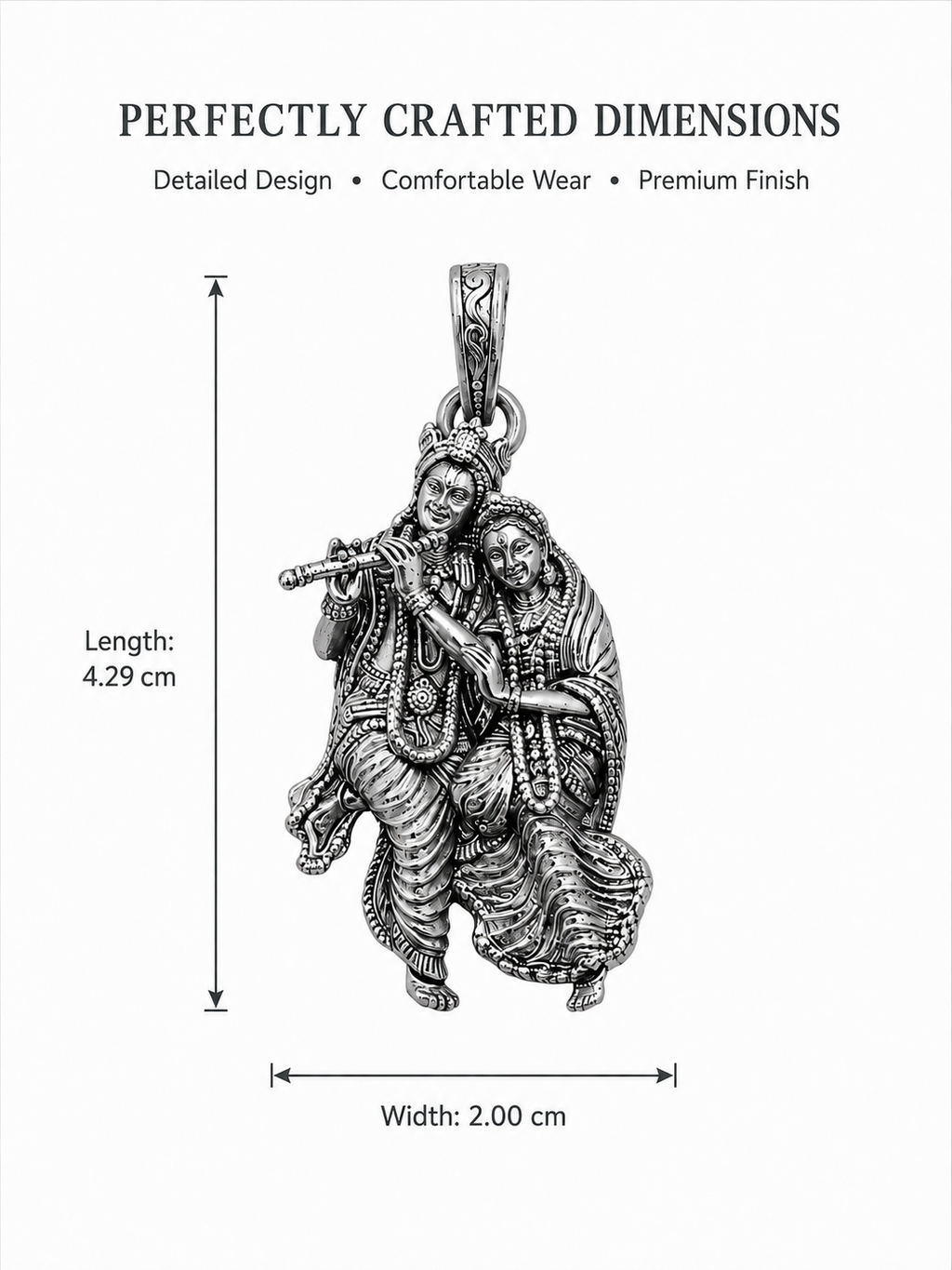 Radha Krishna Pendant Oxidized Finish – Divine Love Couple Locket, Flute Krishna Jewelry, Spiritual Hindu Pendant, Unisex Religious Gift, Antique Silver Look Necklace Pendant