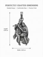 Radha Krishna Pendant Oxidized Finish – Divine Love Couple Locket, Flute Krishna Jewelry, Spiritual Hindu Pendant, Unisex Religious Gift, Antique Silver Look Necklace Pendant