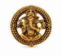 Antique Gold Lord Ganesha Brooch | Round Temple Style Ganpati Pin | Spiritual Ethnic Lapel Brooch for Men & Women