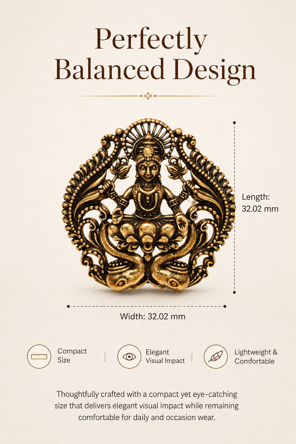 Divine Maa Lakshmi Oxidized Gold Plated Brass Brooch
