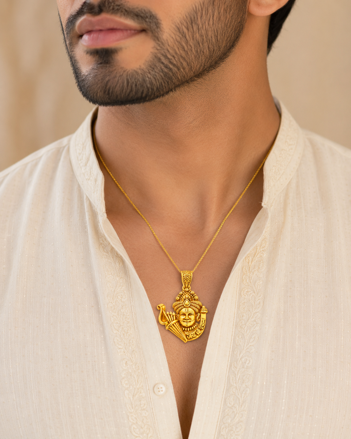 Khatu Shyam Ji Divine Gold Plated Pendant for Men & Women | Religious Temple Jewelry Pendant | Antique Finish Spiritual Locket