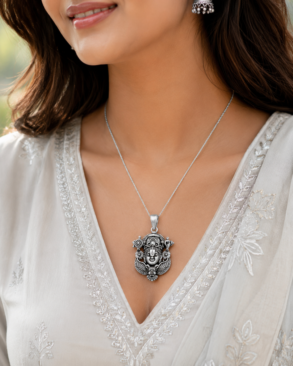 Oxidized Lord Venkateswara (Balaji) Pendant | Antique Silver Finish Tirupati Balaji Necklace | Spiritual Temple Jewelry