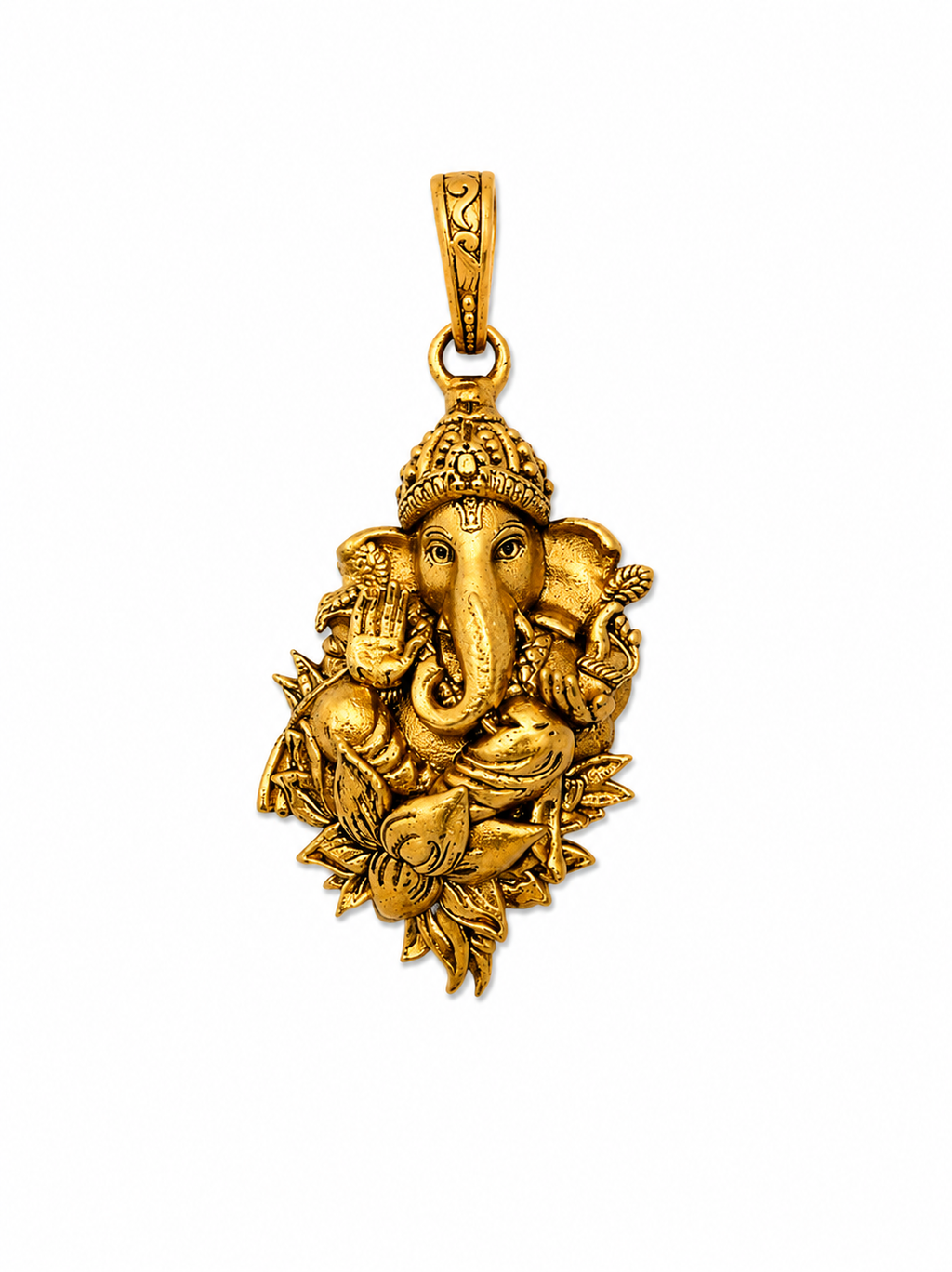 Gold Plated Lord Ganesha Pendant | Antique Finish Ganpati Idol Necklace Charm | Religious Spiritual Jewelry for Men & Women