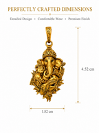 Gold Plated Lord Ganesha Pendant | Antique Finish Ganpati Idol Necklace Charm | Religious Spiritual Jewelry for Men & Women