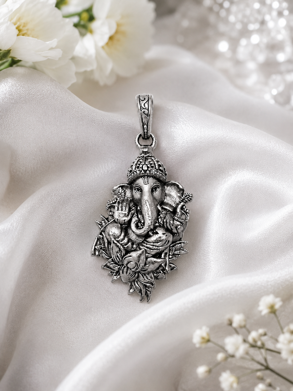 Oxidized Silver Lord Ganesha Pendant | Antique Finish Ganpati Idol Necklace Charm | Spiritual Religious Jewelry for Men & Women
