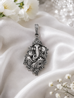 Oxidized Silver Lord Ganesha Pendant | Antique Finish Ganpati Idol Necklace Charm | Spiritual Religious Jewelry for Men & Women