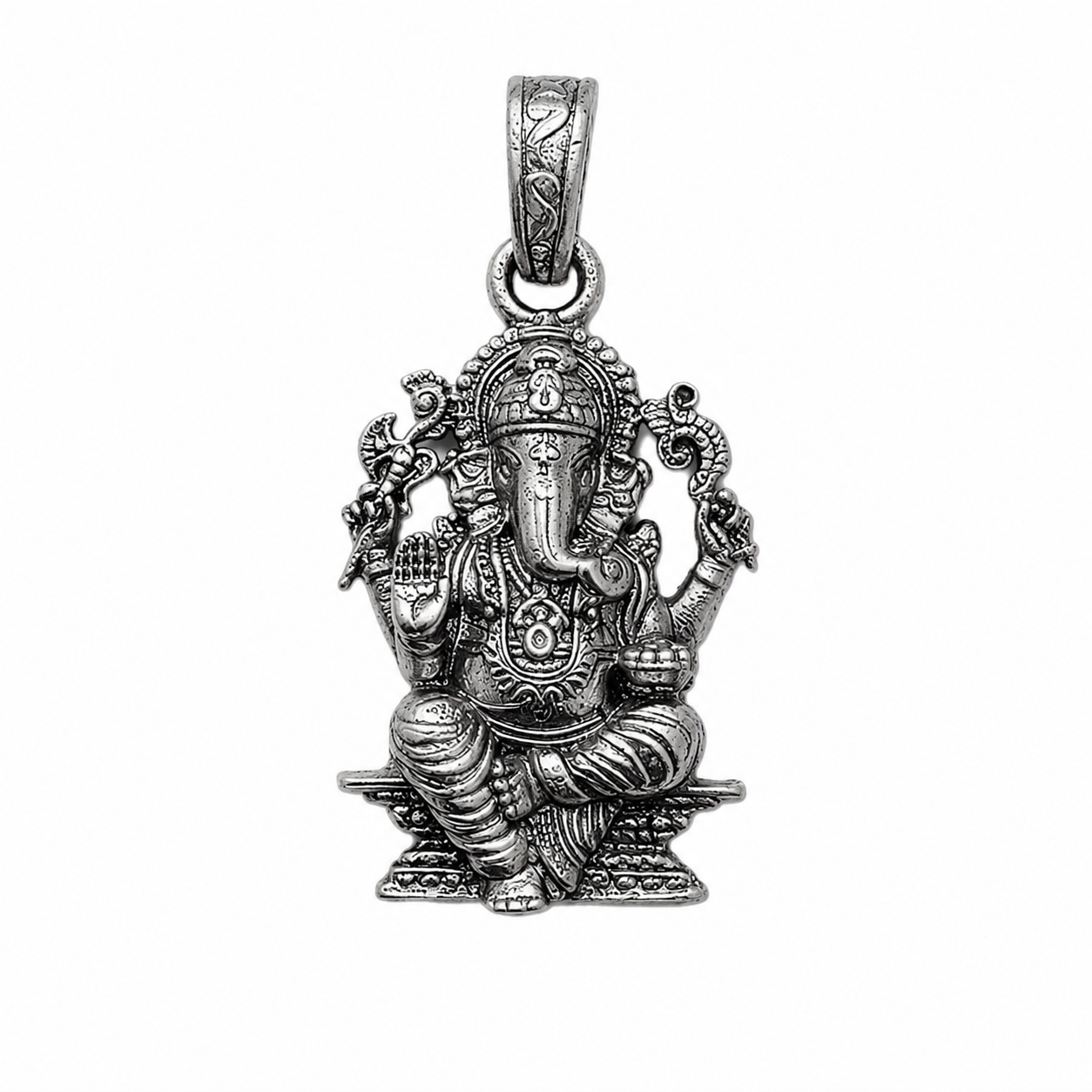Premium Antique Silver Lord Ganesha Pendant | Ganpati Bappa Spiritual Jewellery for Prosperity & Protection