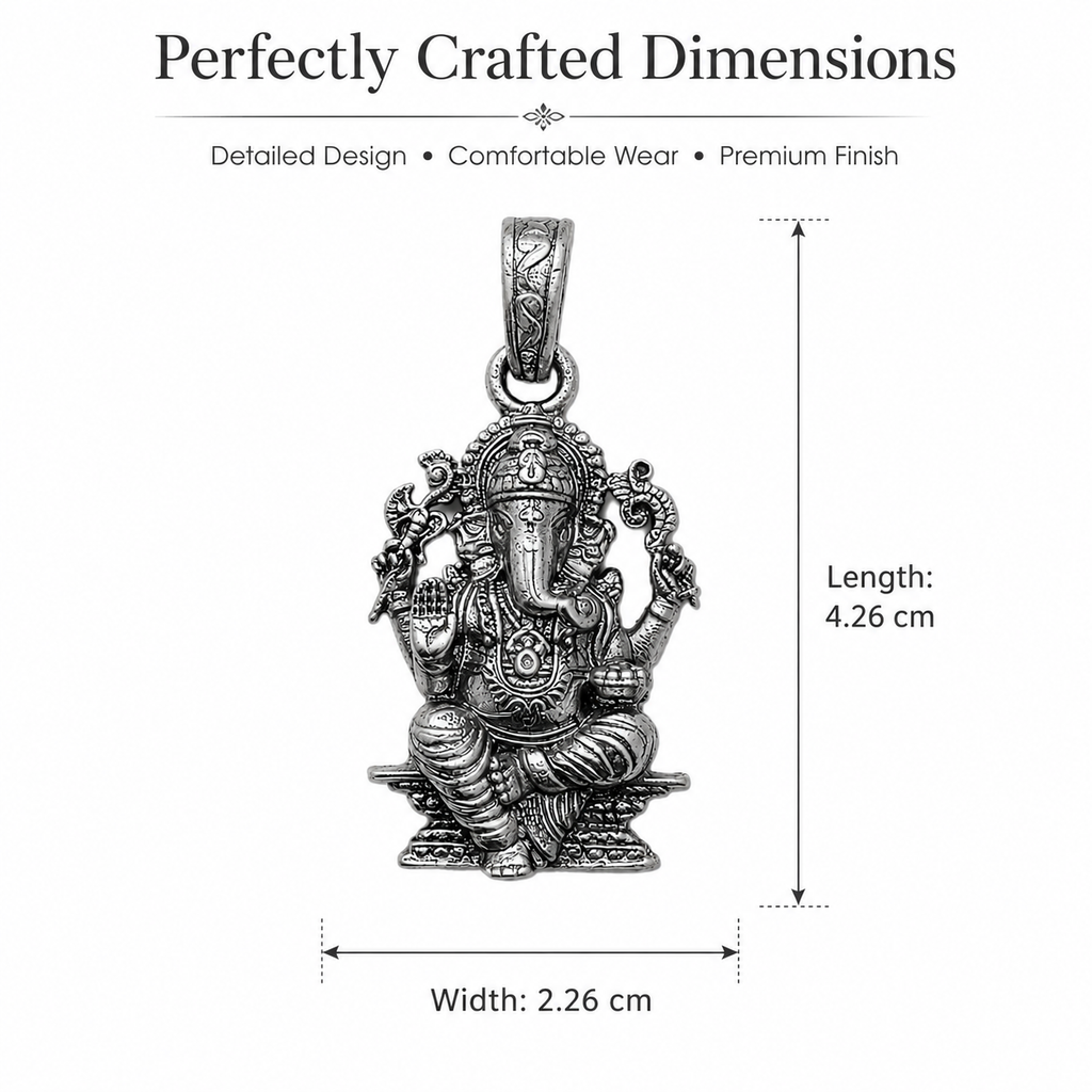 Premium Antique Silver Lord Ganesha Pendant | Ganpati Bappa Spiritual Jewellery for Prosperity & Protection