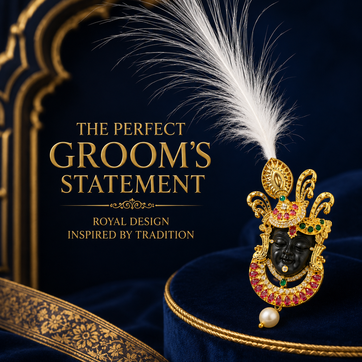 Shrinathji Wedding Kalangi for Groom | Gold Plated Brass Safa Brooch