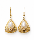 Gold Plated Brass Basket Drop Earrings with White Stone | Elegant Filigree Dangle Earrings for Women