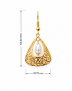 Gold Plated Brass Basket Drop Earrings with White Stone | Elegant Filigree Dangle Earrings for Women