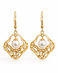 Gold Plated Brass Basket Drop Earrings with White Stone, Elegant Filigree Dangle Earrings for Women