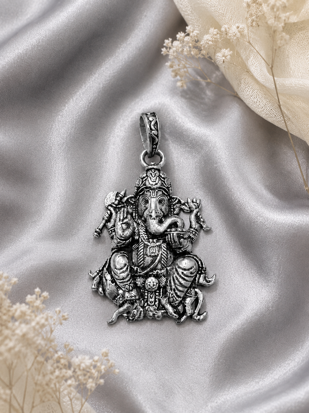 Premium Oxidised Silver Lord Ganesha Pendant | Ganpati Bappa Spiritual Jewellery for Protection & Prosperity