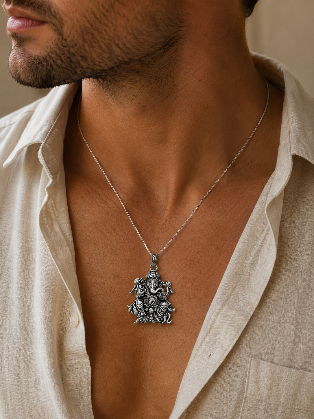 Premium Oxidised Silver Lord Ganesha Pendant | Ganpati Bappa Spiritual Jewellery for Protection & Prosperity