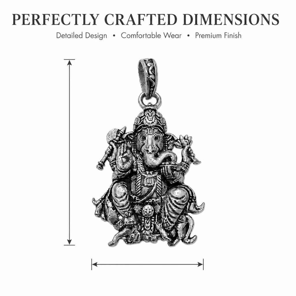 Premium Oxidised Silver Lord Ganesha Pendant | Ganpati Bappa Spiritual Jewellery for Protection & Prosperity