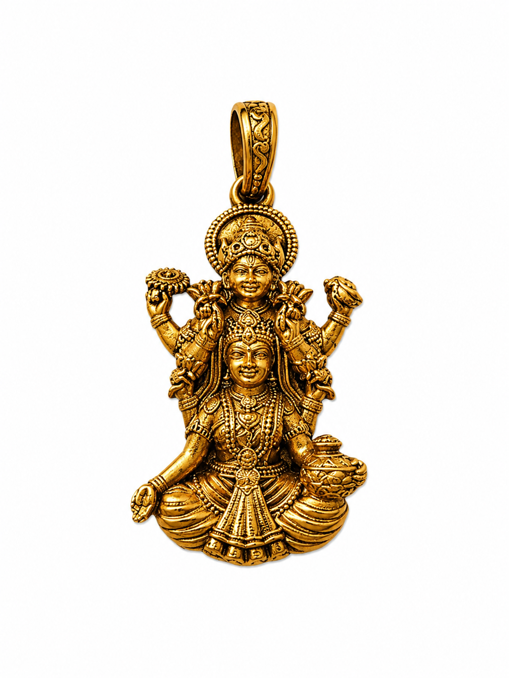 Traditional Lakshmi Narayan Pendant in Antique Gold Finish for Men & Women