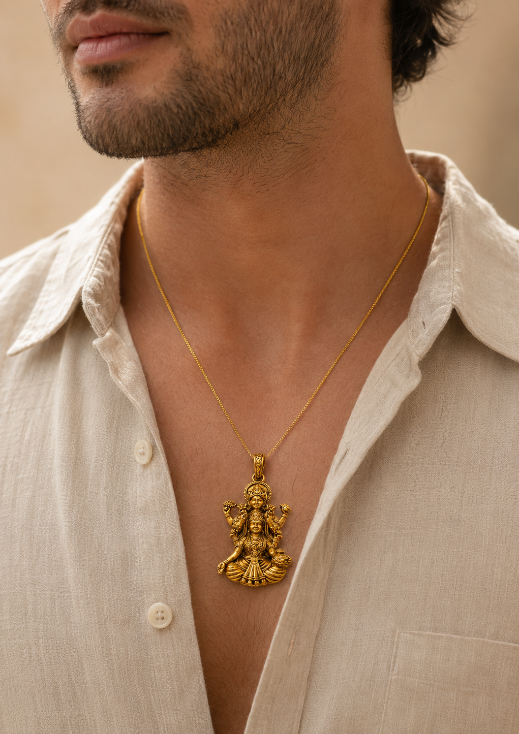 Traditional Lakshmi Narayan Pendant in Antique Gold Finish for Men & Women