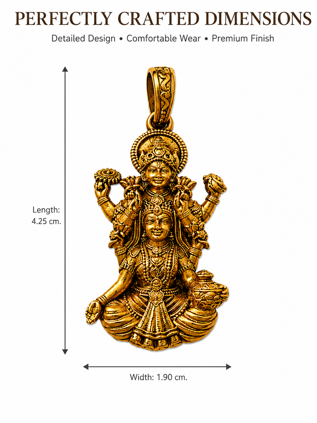 Traditional Lakshmi Narayan Pendant in Antique Gold Finish for Men & Women