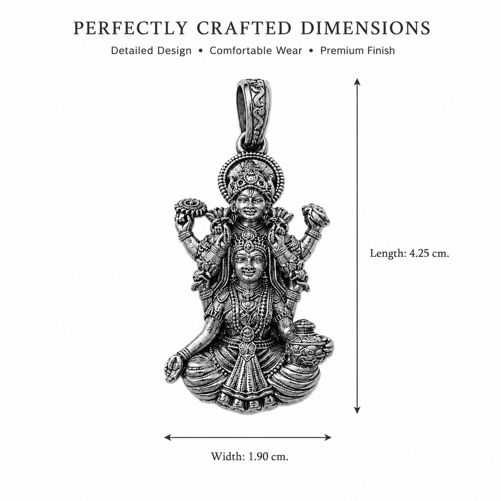 Silver Finish Vishnu Lakshmi Pendant Traditional Hindu Divine Couple Pendant