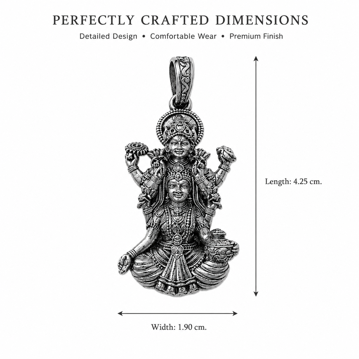 Silver Finish Vishnu Lakshmi Pendant Traditional Hindu Divine Couple Pendant