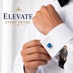 Teal Blue Crystal Stone Gold Plated Cufflinks for Men | Premium Cushion Cut Formal Shirt Cuff Links | Elegant Wedding & Party Accessories