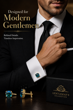 Teal Blue Crystal Stone Gold Plated Cufflinks for Men | Premium Cushion Cut Formal Shirt Cuff Links | Elegant Wedding & Party Accessories