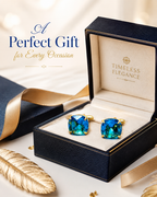 Teal Blue Crystal Stone Gold Plated Cufflinks for Men | Premium Cushion Cut Formal Shirt Cuff Links | Elegant Wedding & Party Accessories