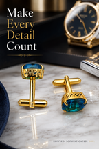 Teal Blue Crystal Stone Gold Plated Cufflinks for Men | Premium Cushion Cut Formal Shirt Cuff Links | Elegant Wedding & Party Accessories
