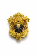 Tirupati Balaji Gold Plated Brass Brooch with Black Rhodium Face | Lord Venkateswara Spiritual Brooch Pin | Traditional Temple Jewellery for Men & Women