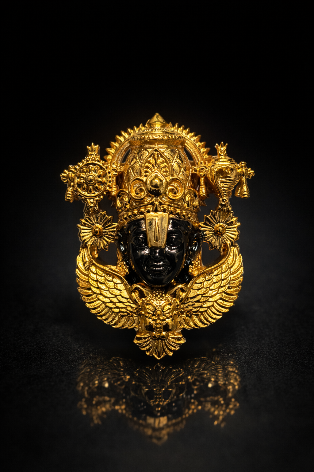 Tirupati Balaji Gold Plated Brass Brooch with Black Rhodium Face | Lord Venkateswara Spiritual Brooch Pin | Traditional Temple Jewellery for Men & Women