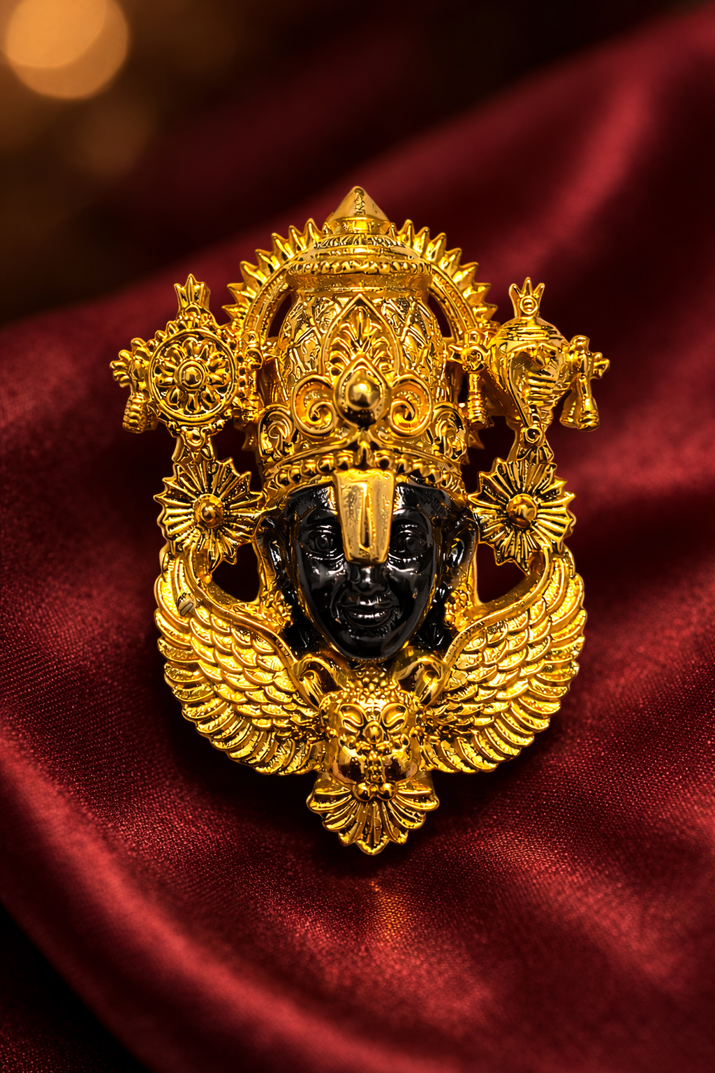 Tirupati Balaji Gold Plated Brass Brooch with Black Rhodium Face | Lord Venkateswara Spiritual Brooch Pin | Traditional Temple Jewellery for Men & Women