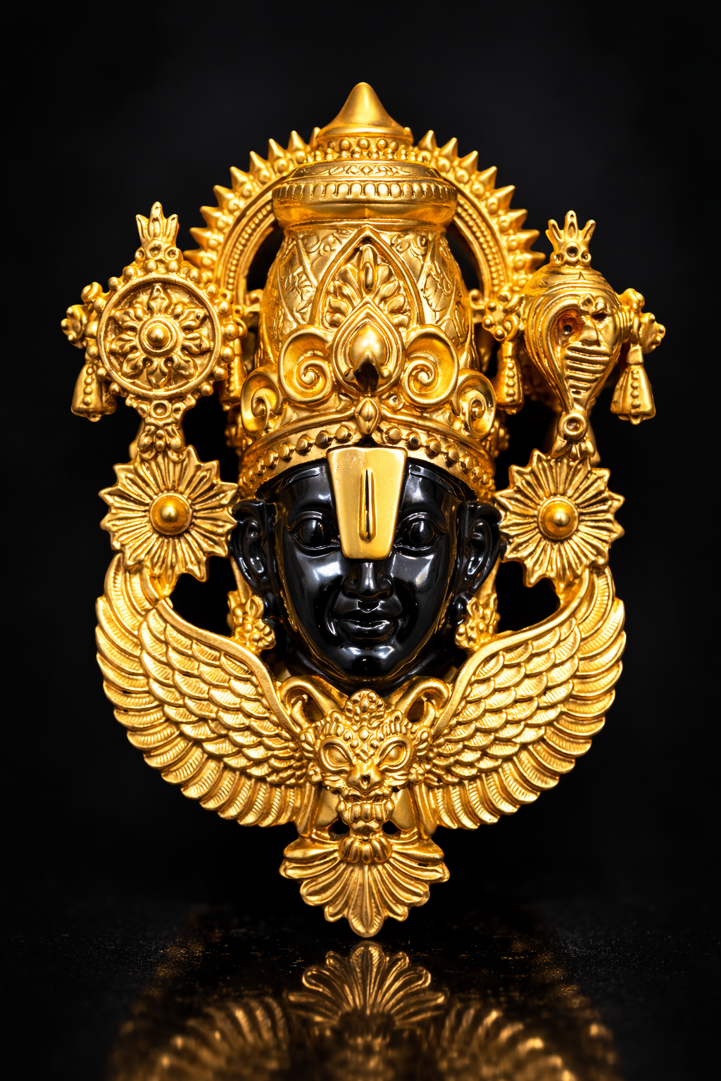 Tirupati Balaji Gold Plated Brass Brooch with Black Rhodium Face | Lord Venkateswara Spiritual Brooch Pin | Traditional Temple Jewellery for Men & Women