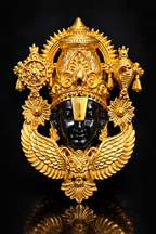 Tirupati Balaji Gold Plated Brass Brooch with Black Rhodium Face | Lord Venkateswara Spiritual Brooch Pin | Traditional Temple Jewellery for Men & Women