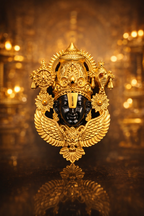 Tirupati Balaji Gold Plated Brass Brooch with Black Rhodium Face | Lord Venkateswara Spiritual Brooch Pin | Traditional Temple Jewellery for Men & Women