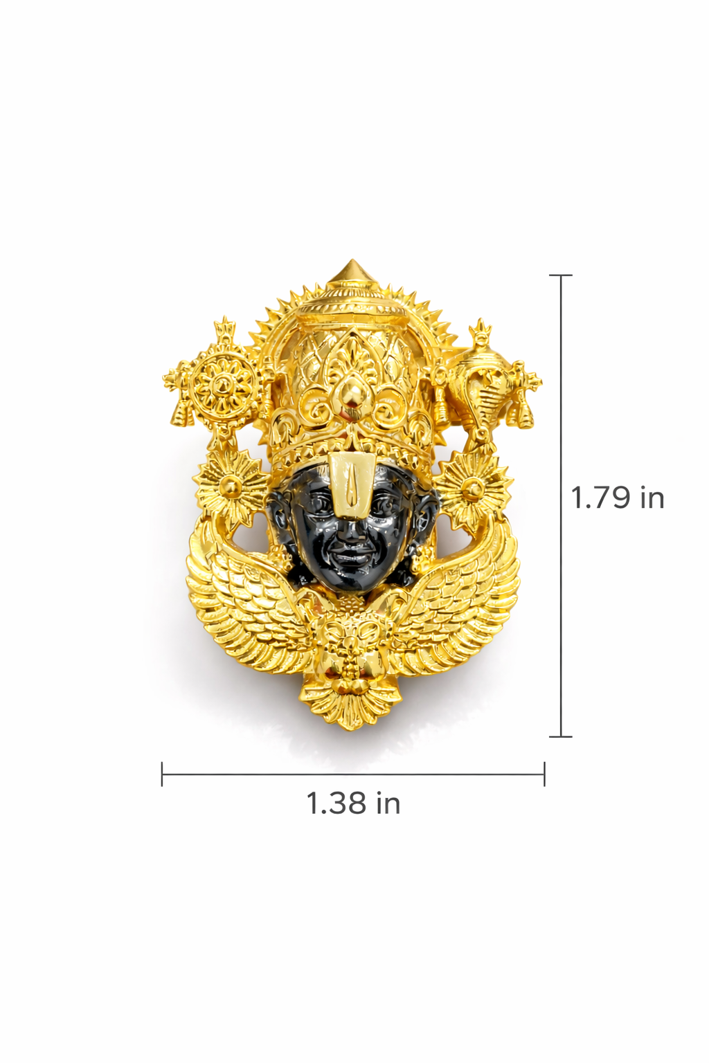 Tirupati Balaji Gold Plated Brass Brooch with Black Rhodium Face | Lord Venkateswara Spiritual Brooch Pin | Traditional Temple Jewellery for Men & Women