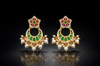Gold Plated Kundan Chandbali Earrings with Pearl Drops for Women | Traditional Indian Wedding Jewellery | Screw Back Brass Earrings