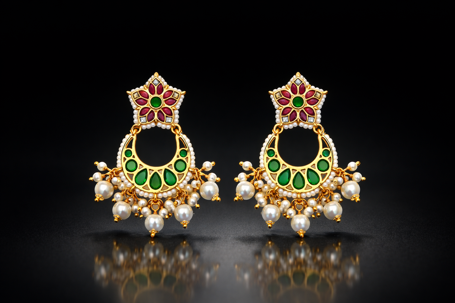 Gold Plated Kundan Chandbali Earrings with Pearl Drops for Women | Traditional Indian Wedding Jewellery | Screw Back Brass Earrings
