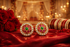 Gold Plated Brass Floral kundan  Stud Earrings with Red & Green Stones – Traditional Indian Ethnic Jewelry
