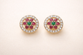 Gold Plated Brass Floral kundan  Stud Earrings with Red & Green Stones – Traditional Indian Ethnic Jewelry