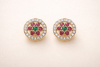 Gold Plated Brass Floral kundan  Stud Earrings with Red & Green Stones – Traditional Indian Ethnic Jewelry