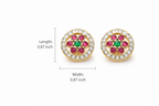 Gold Plated Brass Floral kundan  Stud Earrings with Red & Green Stones – Traditional Indian Ethnic Jewelry