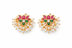 Gold Plated Kundan Pearl Floral Cuff Earrings – Traditional Indian Ethnic Jewelry