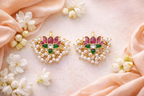Gold Plated Kundan Pearl Floral Cuff Earrings – Traditional Indian Ethnic Jewelry