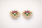 Gold Plated Kundan Pearl Floral Cuff Earrings – Traditional Indian Ethnic Jewelry