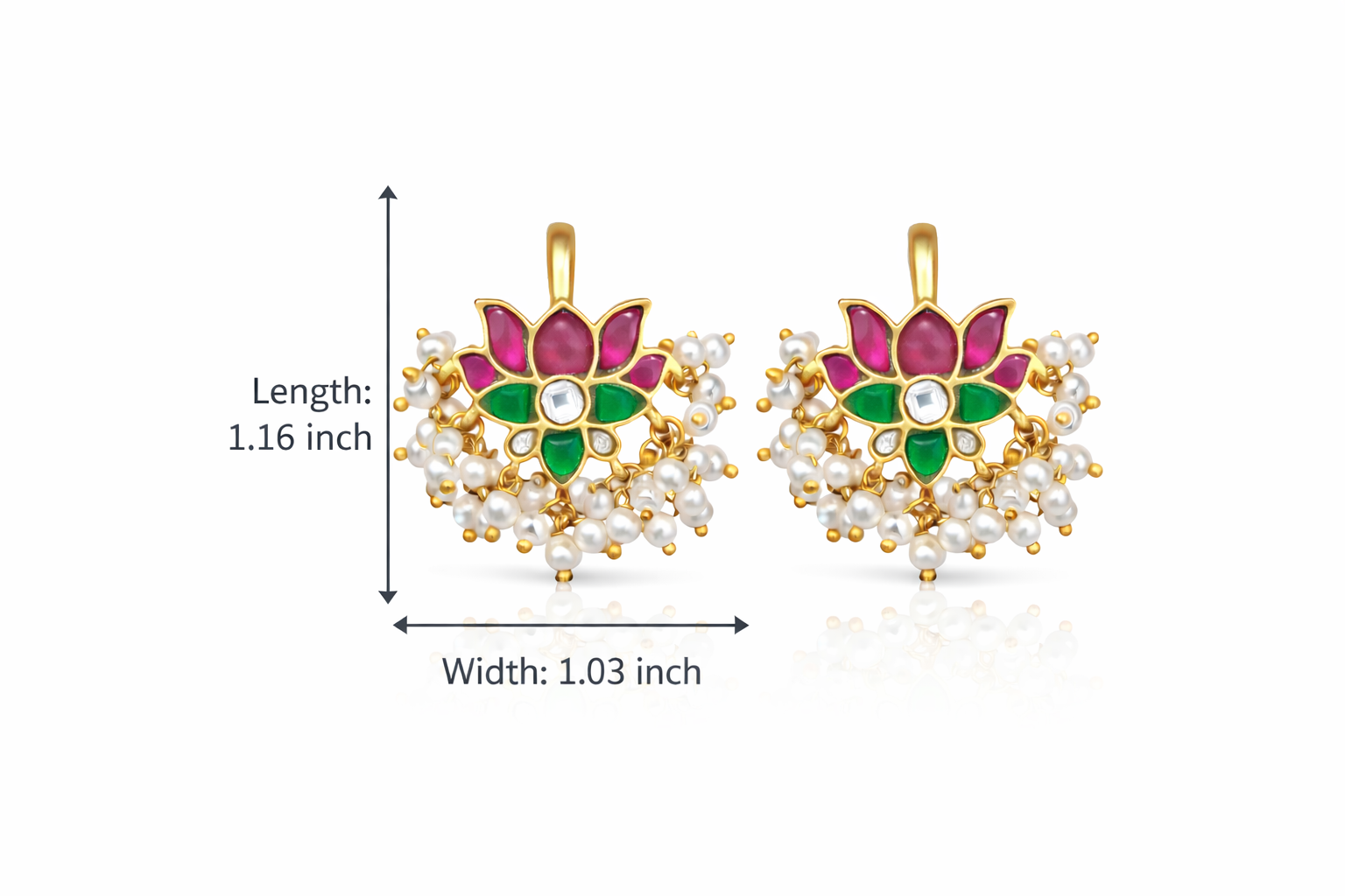 Gold Plated Kundan Pearl Floral Cuff Earrings – Traditional Indian Ethnic Jewelry