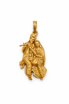 Gold Plated Radha Krishna Pendant | Krishna Flute Couple Design Necklace Charm | Spiritual Religious Jewelry for Men & Women