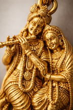 Gold Plated Radha Krishna Pendant | Krishna Flute Couple Design Necklace Charm | Spiritual Religious Jewelry for Men & Women
